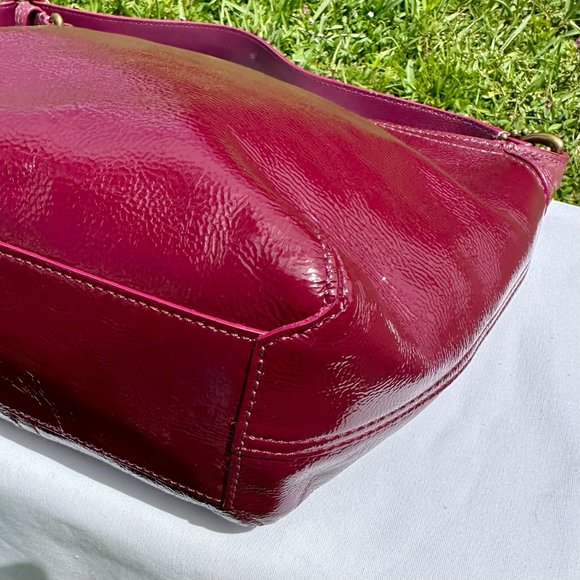 COACH Plum Patent Crinkled Leather Bleecker Hobo Small Y2K Top Handle Bag 41561 - Picture 9 of 16